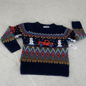Old Navy Kids' SUPER SOFT Size 4T Festive Sweater truck/Snowman print crew neck